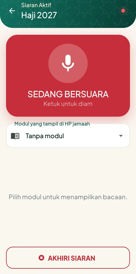 Layar siaran aktif